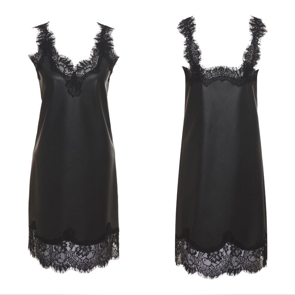 Gold Hawk Faux Leather & Lace Coco Dress (black) • $350 MSRP • Small
